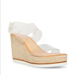 NWT Madden Girl Allin Jute Wrapped Wedge Slingback Clear Sandal